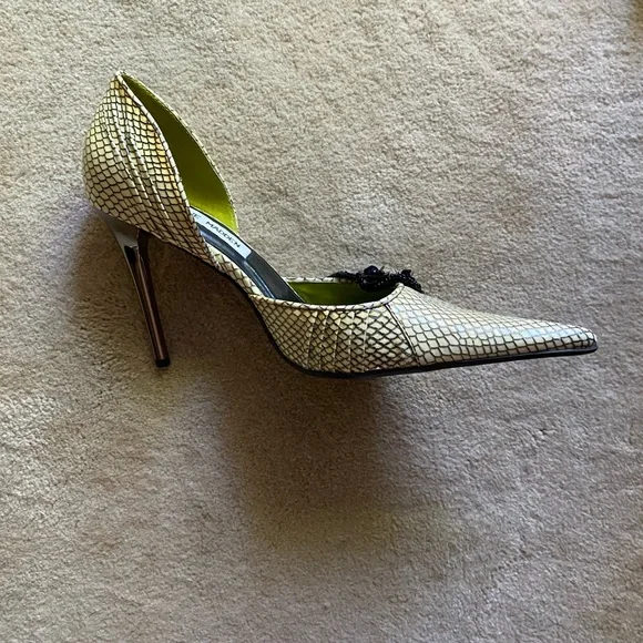 Steve Madden 6.5 Green Black Snakeskin Stiletto Pump Silver Heels - Picture 5 of 10